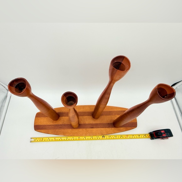 Vintage Danish Modern Teak Candlesticks | Tulip Form | MCM Scandinavian - Picture 11 of 14